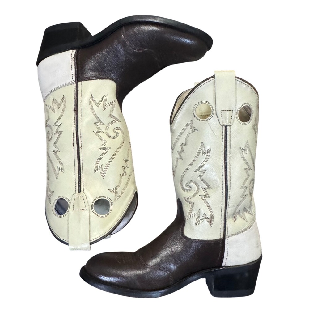 Old West Unisex Toddler Western Cowboy Boots Cream Brown Leather‎ Size 045